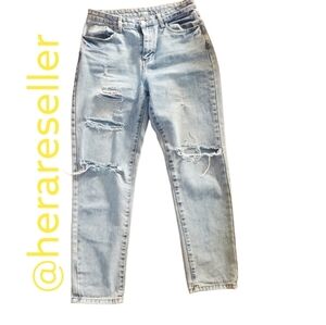 Shein Medium High Rise Mom Jeans Denim Ripped Jeans,